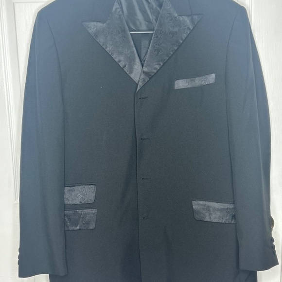 Vittorio St. Angelo Men’s 3-Piece Suit – Size 50L – Black Paisley Lapel Jacket - Picture 3 of 11